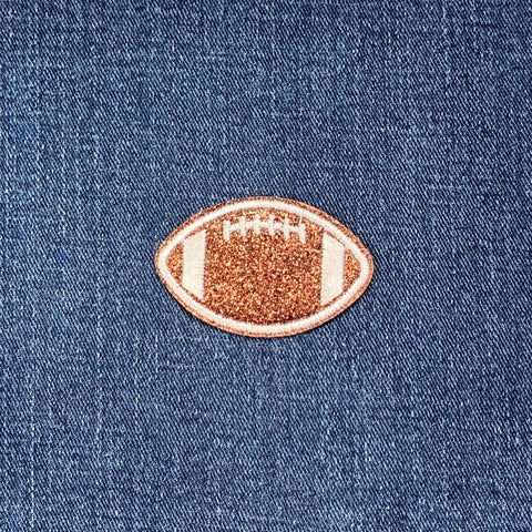 Glitter Football Applique Patch - Small Sparkly Embroidered Sports Badge 2" (Iron Or Sew On)