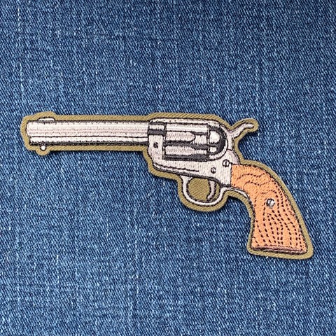 Revolver Hook And Loop Backing (Hook Side) Patch - Cowboy Gun Embroidered Badge 4"