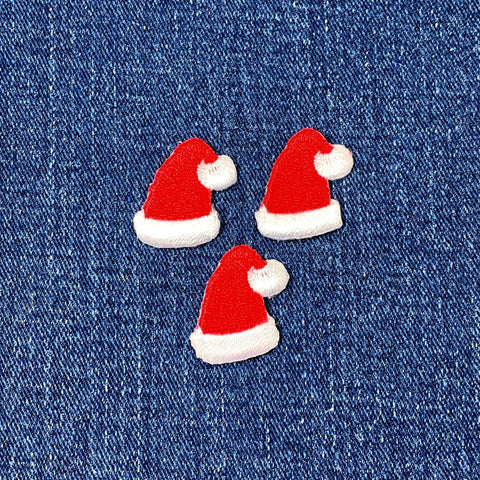 3-Pack Santa Hat Applique Patch - Mini Christmas Santa Claus Cap Embroidered Badge 1" (Iron on)