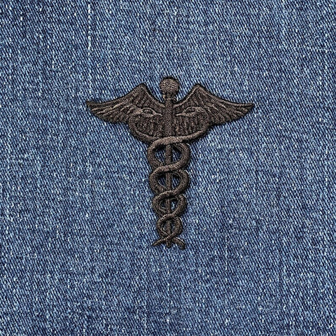 Caduceus Applique Patch - Embroidered Doctor Nurse Medical Badge 2.25" (Iron On, Black)