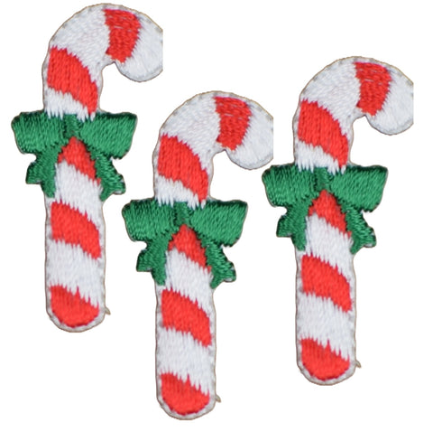 Small Candy Cane Applique Patch - Christmas Treat, Bow 1.5" (3-Pack, Iron on)
