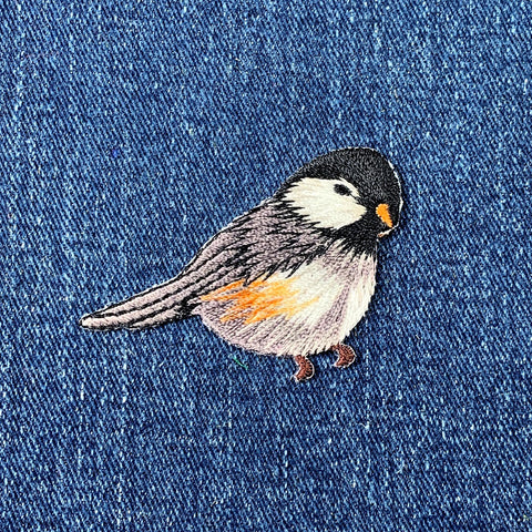 Chickadee Applique Patch - Embroidered Bird Badge 2" (Iron On)