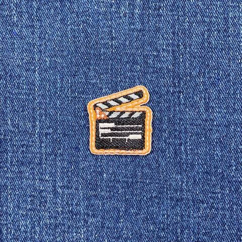 Clapperboard Applique Patch - Mini Embroidered Movie Set Director Clapper Badge 1-1/8" (Iron On)
