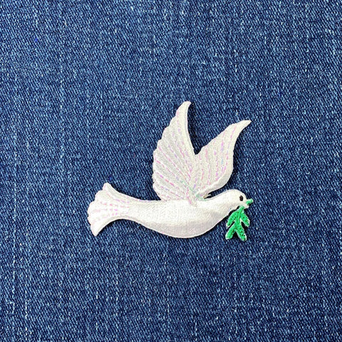 Peace Dove Applique Patch - Embroidered Olive Branch Bird Badge Right 2-1/8" (Iron On)