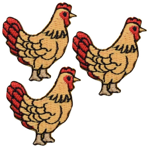3-Pack Chicken Applique Patch - Egg Farm Animal Hen Small Embroidered Badge 1.5" (Iron on)