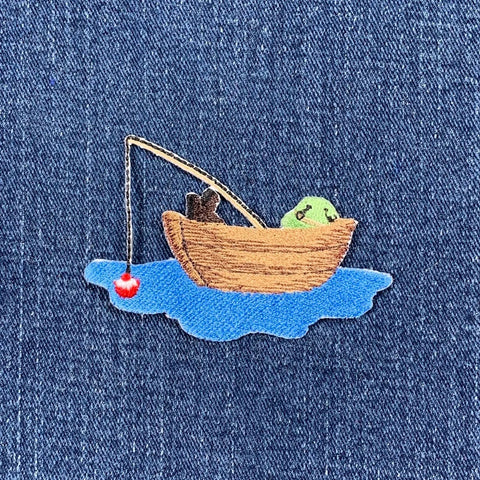 Fishing Applique Patch - Boat Bobber Fisherman Embroidered Badge 2-7/8" (Iron On)