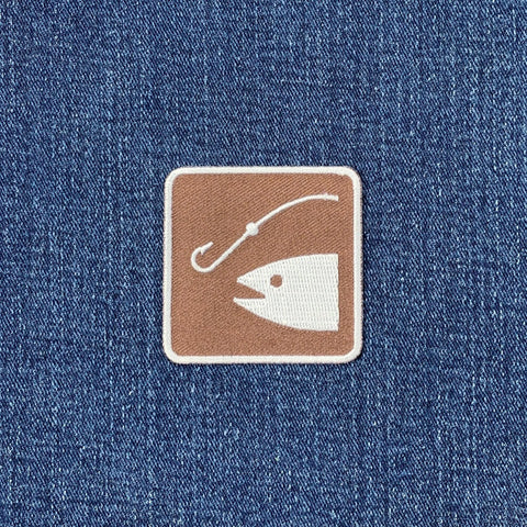 Fishing Patch - Embroidered Fish & Hook Sign Badge 2" (Iron On)