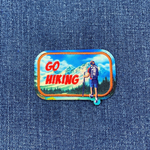 Go Hiking Patch - Outdoors Nature Backpacking Sublimation & Embroidered Badge 2.5" (Iron on)