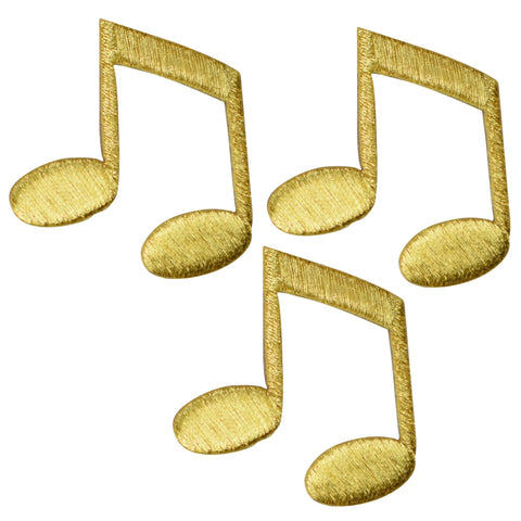 Double Note Applique Patch - Metallic Gold, Sheet Music 1.5" (3-Pack, Iron on)