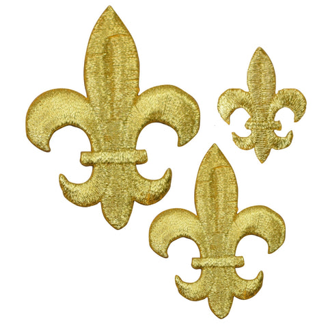3-Pack Gold Fleur De Lis Applique Patch Set - Metallic Gold Embroidered Badges (Iron on)