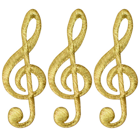 G Clef Applique Patch - Gold Musical Note, Sheet Music 2.25" (3-Pack, Iron on)