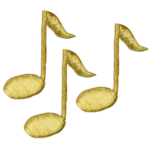 Gold Quarter Note Applique Patch - Musician Sheet Music Embroidered Badge 1-5/8" (3-Pack, Iron on)