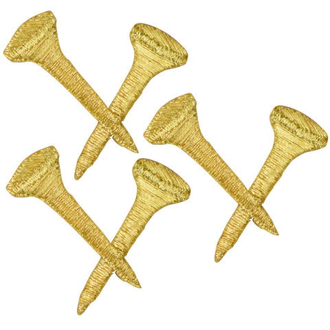 Metallic Gold Golf Tees Applique Patch - Links Golfing 1.5" (3-Pack, Iron on)