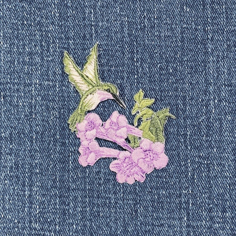 Hummingbird & Flowers Applique Patch - Embroidered Gardening Bird Badge 2.5" (Iron On)