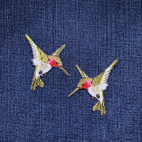 2-Pack Hummingbird Applique Patch Set - Embroidered Bird Badge 2.5" (Iron On)