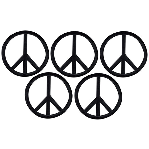 Medium Black Peace Sign Applique Patch - World Peace Badge 2" (5-Pack, Iron on)