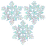 3-Pack Blue Snowflake Applique Patch - Large Shimmery Snow Embroidered Winter Badge 2-1/8" (Iron On)