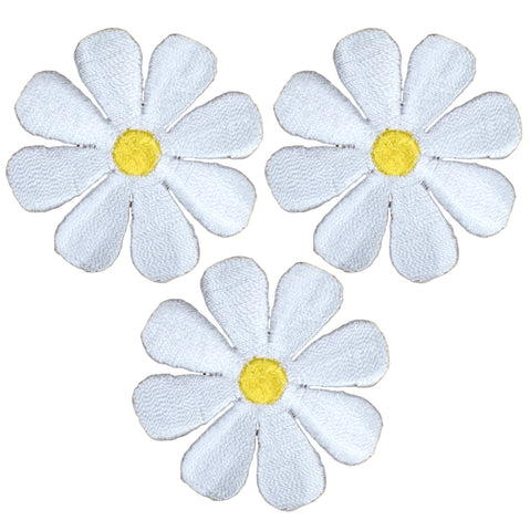 3-Pack Large White Daisy Applique Patch - Embroidered Flower Gardening Badge 2" (Iron on)