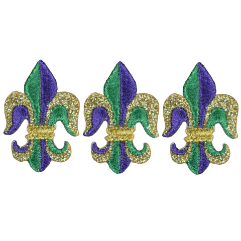 3-Pack Fleur de Lis Applique Patch - Mini Mardi Gras Embroidered Badge 1" (Iron on)