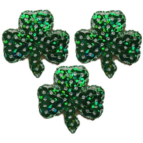 Mini Shamrock Applique Patch - Sequin Clover Good Luck 1" (3-Pack, Iron on)