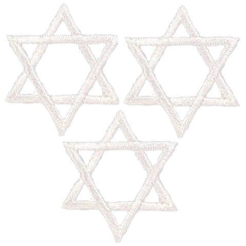 3-Pack Star of David Applique Patch - Mini White Embroidered Badge 1" (Iron on)