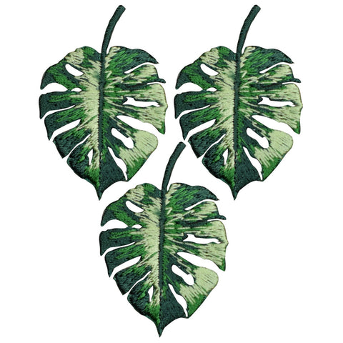 3-Pack Monstera Leaf Applique Patch - Tropical House Plant Embroidered Badge 2" (Iron on)