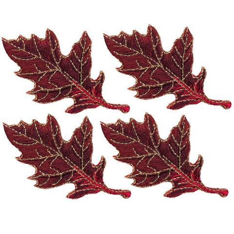 Oak Leaf Applique Patch Set - Burgundy Autumn Fall Leaf 2-7/8" (4-Pack, Iron on)