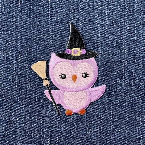 Owl Witch Applique Patch - Embroidered Halloween Badge 2.75" (Iron On)