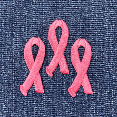 3-Pack Pink Ribbon Applique Patch - Breast Cancer Awareness Badge 2" (Iron On)
