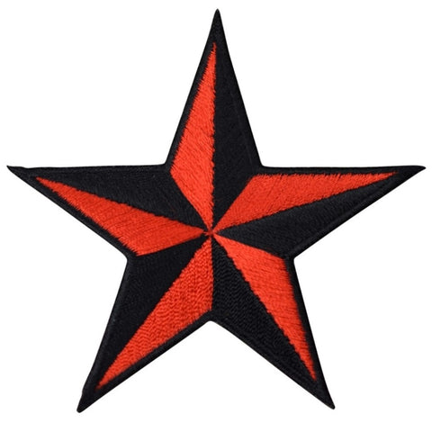 Large Nautical Star Applique Patch - 3D Red & Black Tattoo Badge 3" (Iron or Sew On)