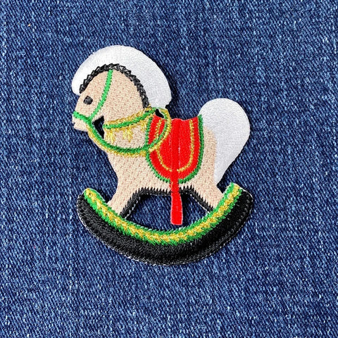 Rocking Horse Applique Patch - Children's Toy Christmas Embroidered Badge 2-3/8" (Iron On)