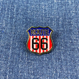 Route 66 USA Pin - United States Rt. 66 Sign Cast Metal Enamel Rubber Backing 7/8"