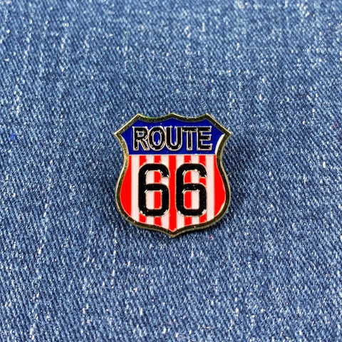 Route 66 USA Pin - United States Rt. 66 Sign Cast Metal Enamel Rubber Backing 7/8"