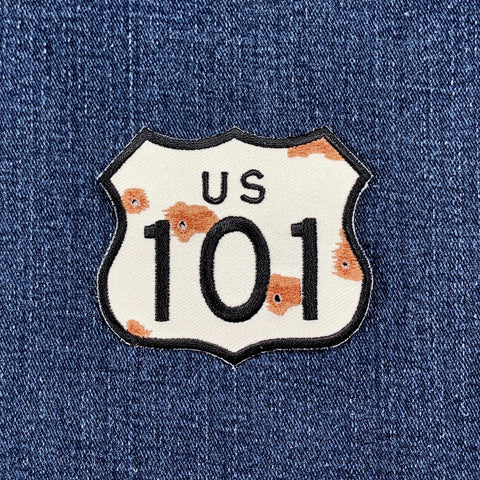 Route 66 Patch - Embroidered Simulated Bullet Holes & Rusty Highway Sign Badge 2.5" (Iron On)