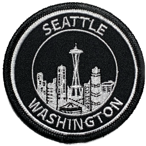 Seattle Skyline Patch - Black & White Washington WA Badge 3" (Iron or Sew On)