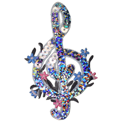 Treble G Clef Applique Patch - Sequin Music Badge 3.5" (Iron on)