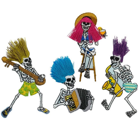 Skeleton Band Applique Patch Set - Music Instruments Musicians Concert (4-Pack, Iron on)