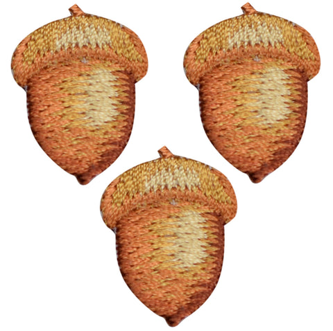 3-Pack Acorn Applique Patch - Fall Autumn Nut Embroidered Badge 7/8" (Iron on)