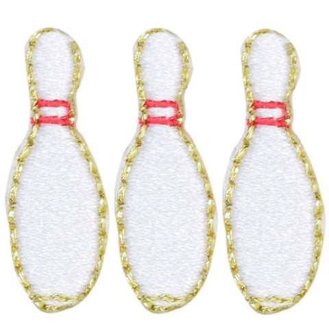 3-Pack Bowling Pin Applique Patch - Mini Sports Team League Embroidered Badge 1" (Iron on)