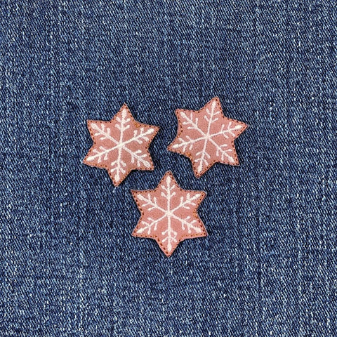 3-Pack Gingerbread Snowflake Applique Patch - Snow Flake Winter Small Embroidered Christmas Badge 1.25" (Iron on)