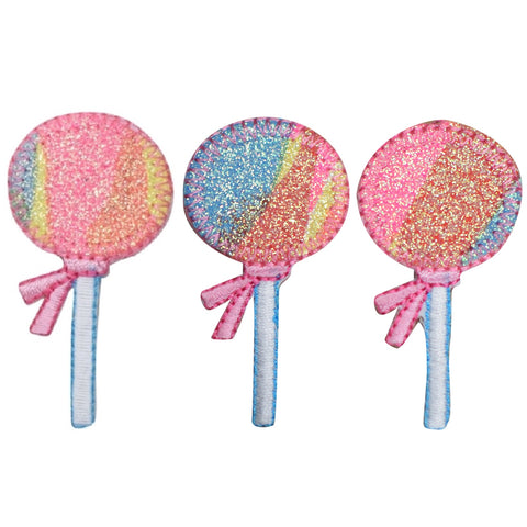 Lollipop Applique Patch - Sparkly Candy Food Snack Badge 2" (3-Pack, Iron on)