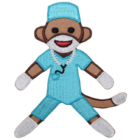 Monkey Doctor Applique Patch - Large Dr. PA Nurse Surgeon Embroidered Badge 4" (Clearance, Iron on)