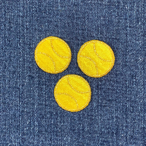3-Pack Tennis Ball Applique Patch - Mini Metallic Gold Embroidered Sports Badge 1" (Iron On)