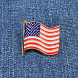 American Flag Pin - Wavy USA United States Lapel Cast Metal Enamel Rubber Backing 1-3/16"
