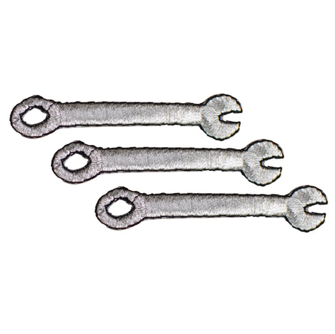 3-Pack Wrench Applique Patch - Tool Mechanic Construction Metallic Embroidered Badge 2.75" (Iron on)