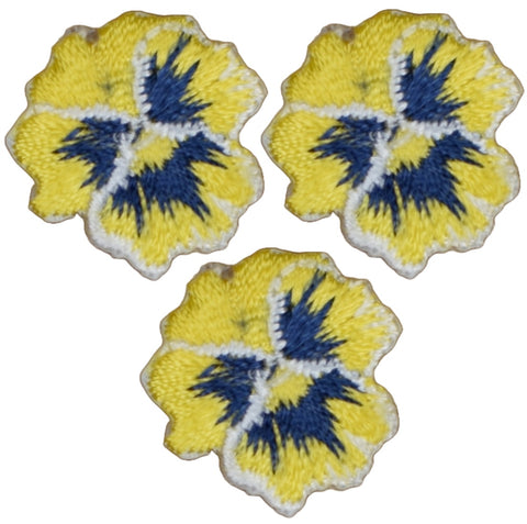 3-Pack Pansy Applique Patch - Mini Yellow Flower Gardening Embroidered Badge .75" (Iron on)