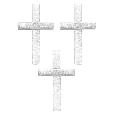 Medium Cross Applique Patch - White Jesus Christian Badge 2" (3-Pack, Iron on)