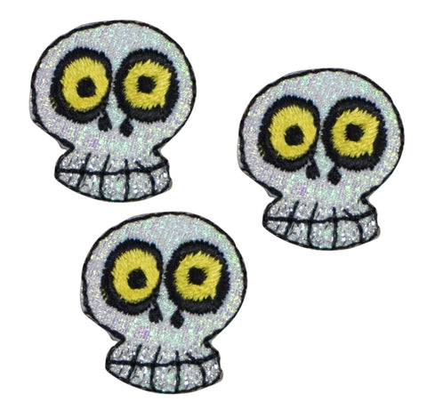 Skull Applique Patch - Shimmery (3-Pack, Small, Iron on) - Patch Parlor