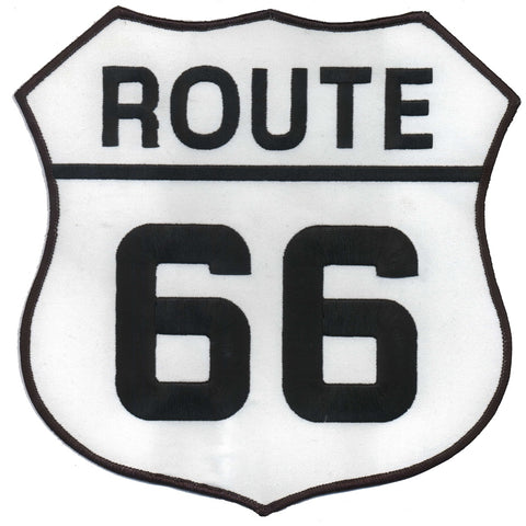 Extra Large Route 66 Patch - Black on White, For Jackets 8" (Iron on or Sew on) - Patch Parlor