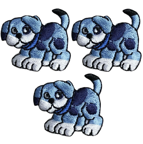 Mini Puppy Dog Applique Patch - Blue Animal, Pet Badge 1.25" (3-Pack, Iron on) - Patch Parlor